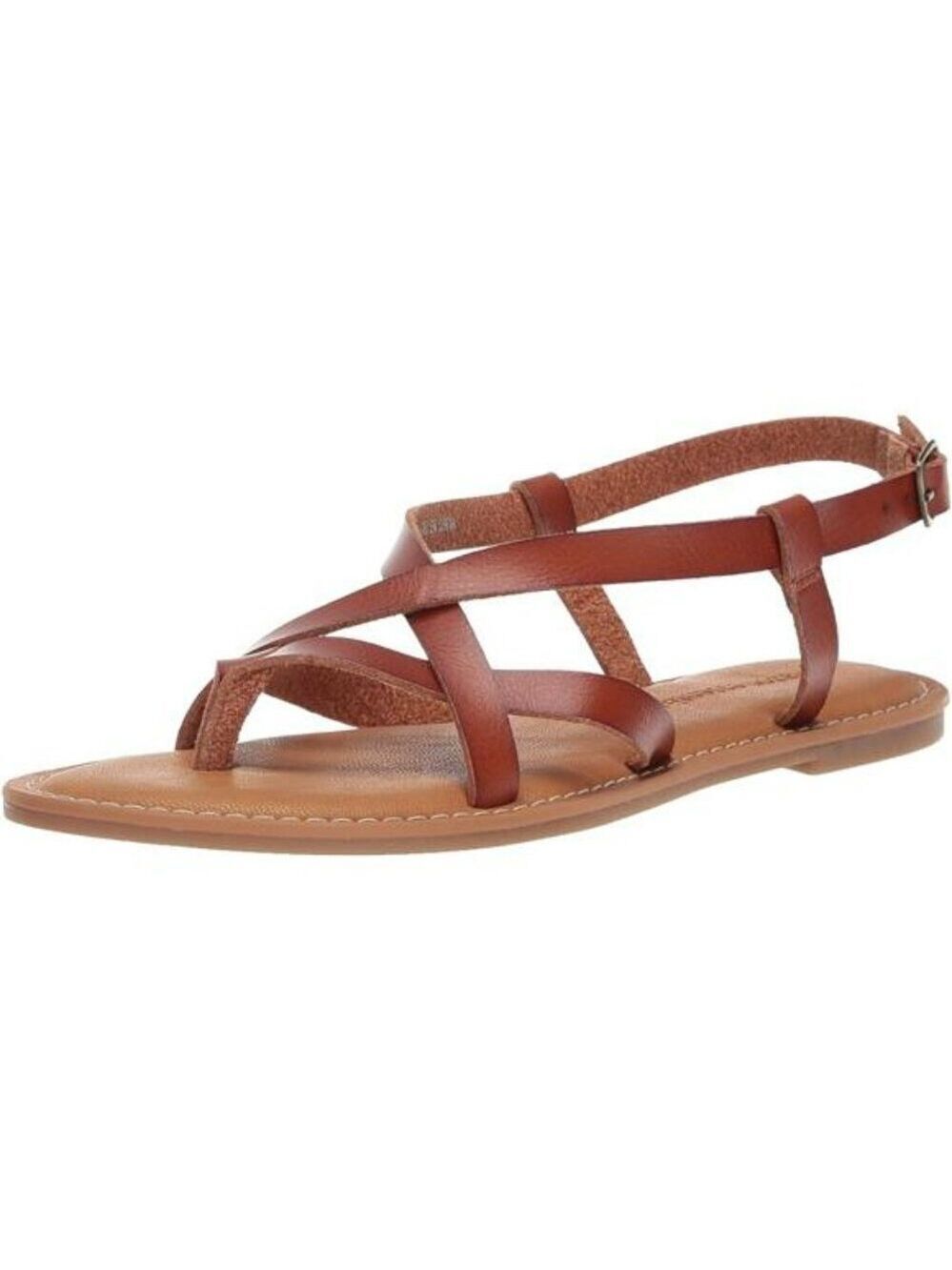 Womens Strappy Flat Sandals Faux Leather Summer Toe Thong Casual Comfort Shoe